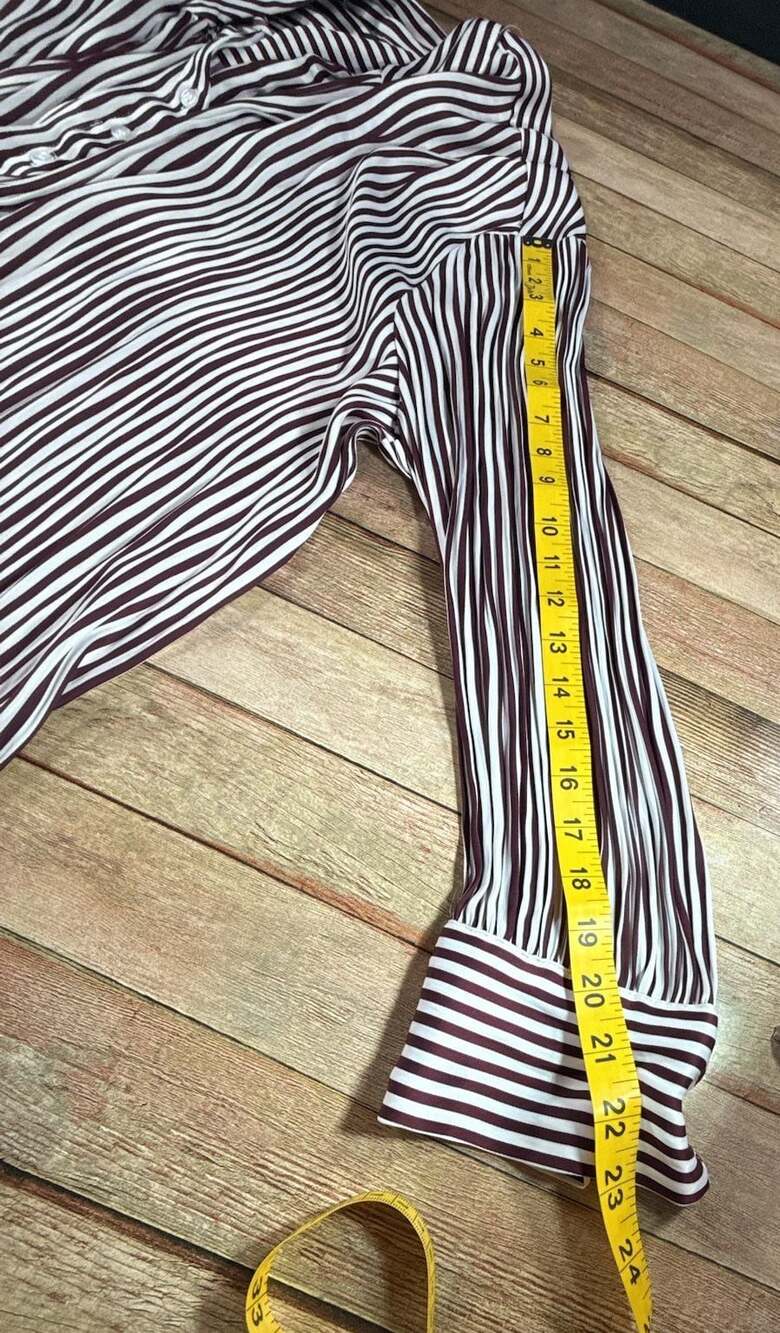 Lane Bryant Women's Burgundy White Striped Long Sleeve Tie Neck Blouse Size 22/2 - Picture 7 of 10